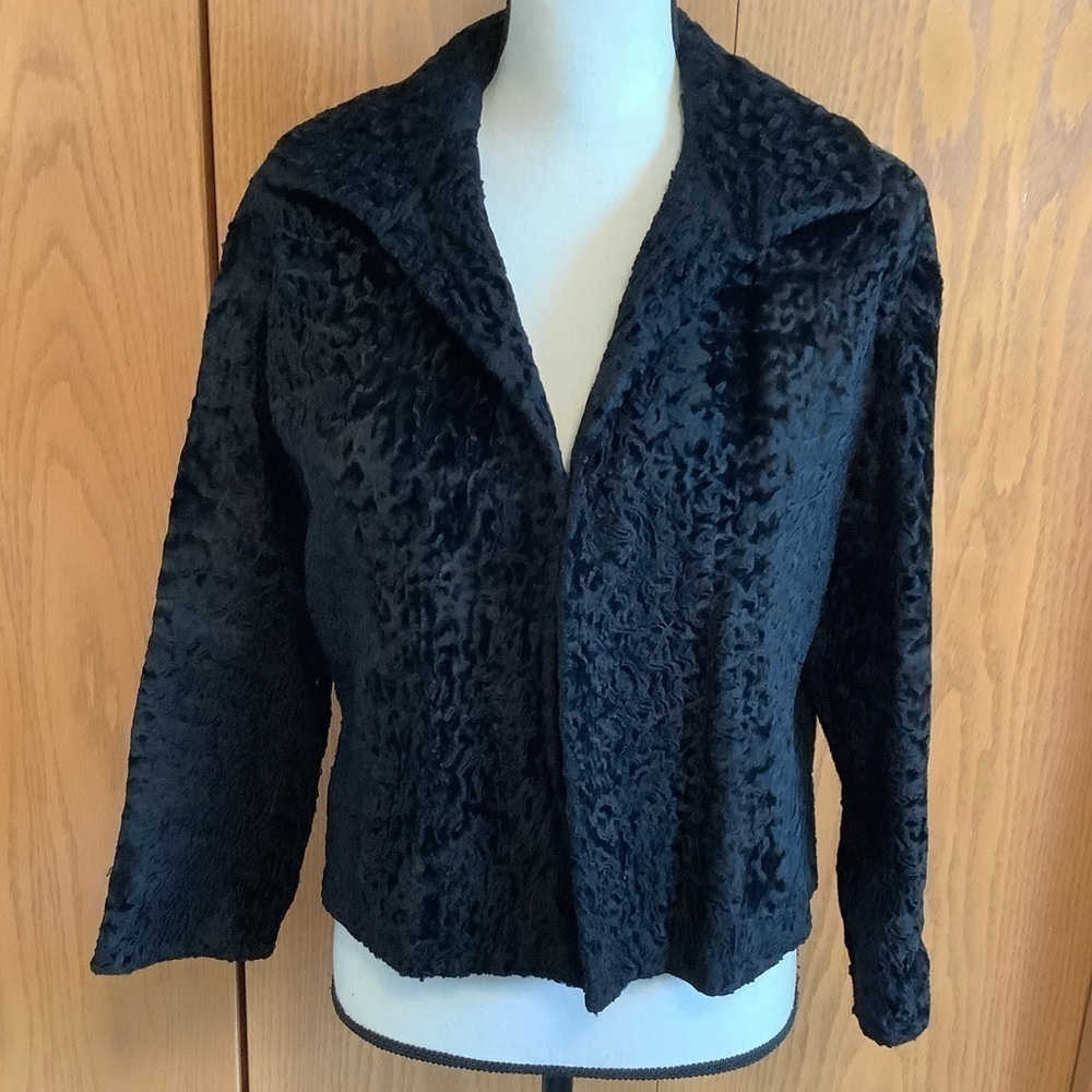Vintage Kneeter Furs Black Curly Persian Lamb Short Jacket Sz-S/M